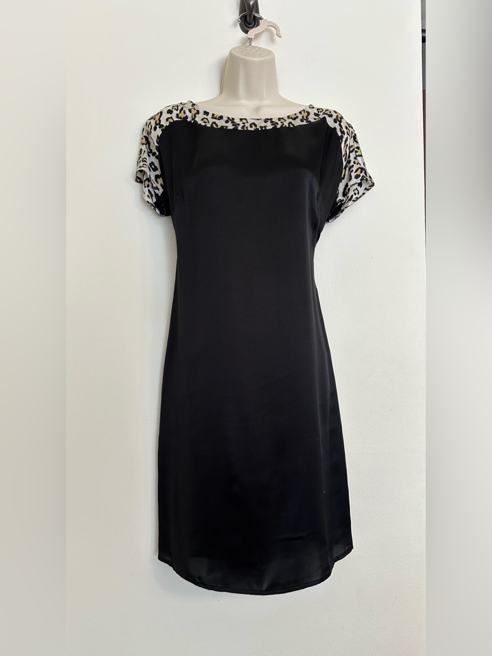 Cavalli Silk Black Dress with Leopard Accents